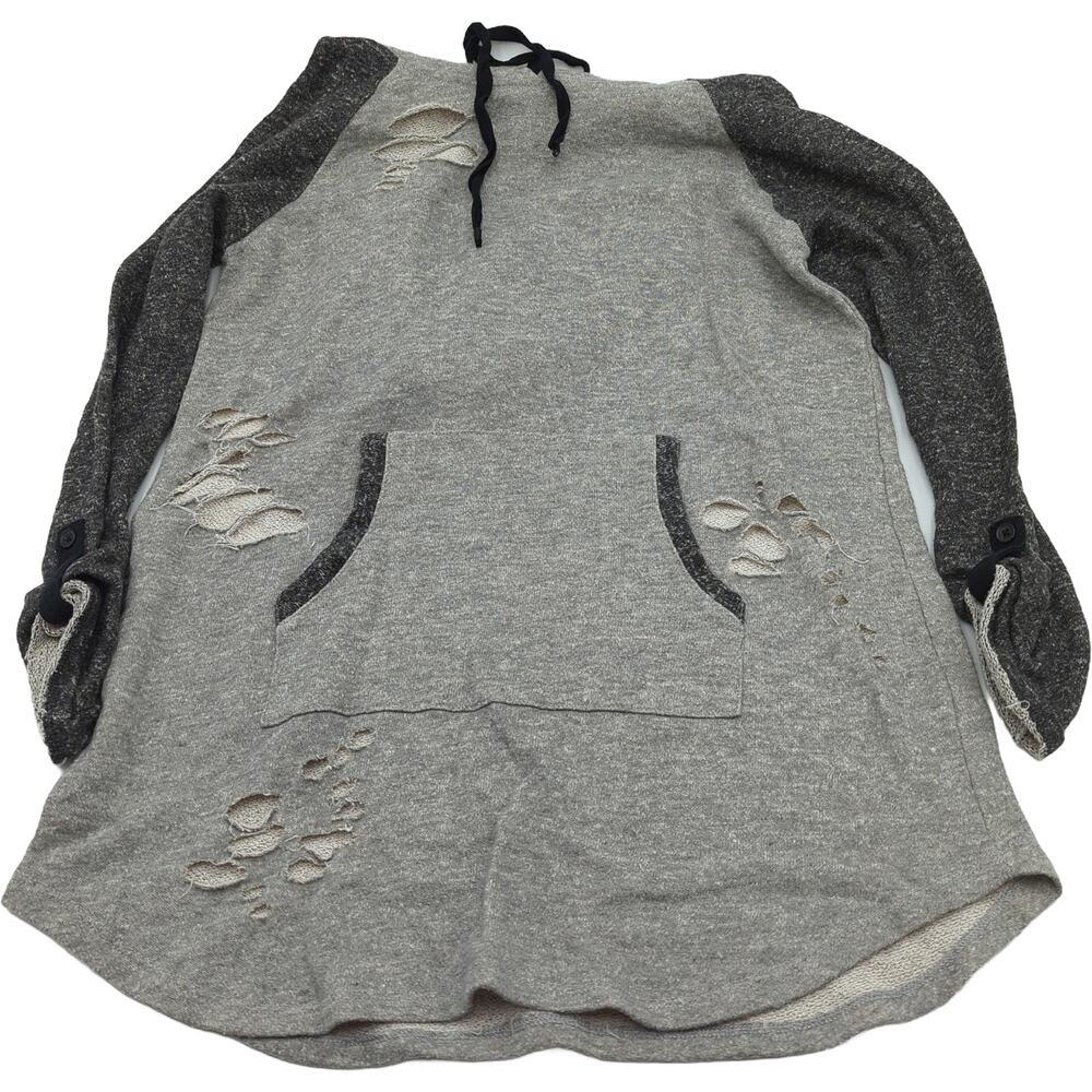 derek heart S Gray Black Distressed Hooded Pullover
